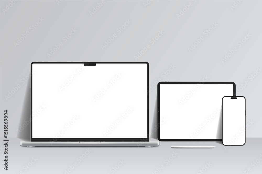 Canvas Prints 3d laptop, tablet and smartphone digital device mockup with blank screen isolated on background. tec