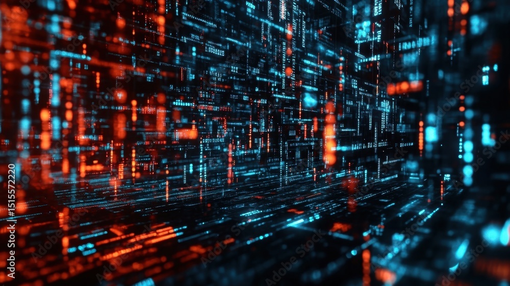 Poster digital data stream in cyberspace.