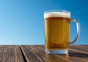 青空の下　ビアガーデンで冷えたビールを楽しむ