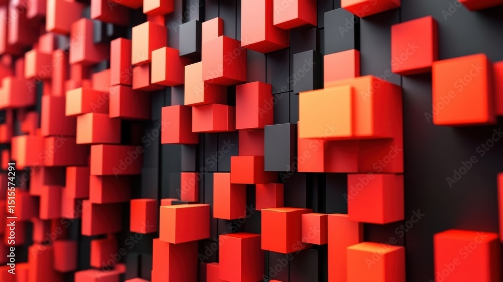 Poster Abstract Red and Black Cube Pattern.