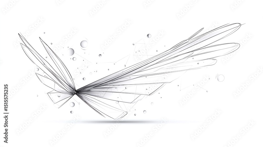 Poster elegant line drawing of swan wings arranged in an abstract form