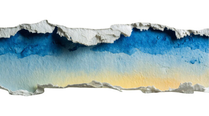 Naklejka premium Torn paper revealing a blue and yellow gradient with a textured white border against black background