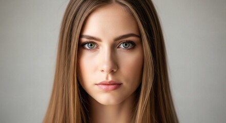 Naklejka premium Portrait of beautiful woman with straight long brown hair