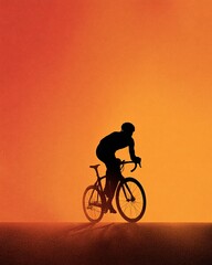 Fototapeta premium Minimalist fitness poster featuring an abstract cyclist silhouette on a gradient orange background with no details for commercial use.
