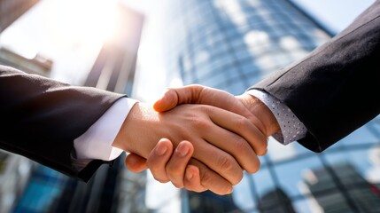 Successful Business Partnership: A Handshake Against Skyscrapers