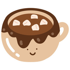 Cute Hot Chocolate Mug with Marshmallows – Kawaii Style Flat Vector Illustration