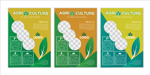 a bundle of 3 templates agriculture flyer design, in blue color, and modern design,marketing,agricuiture proposal, promotion, advertise, publication and editable vector template designe