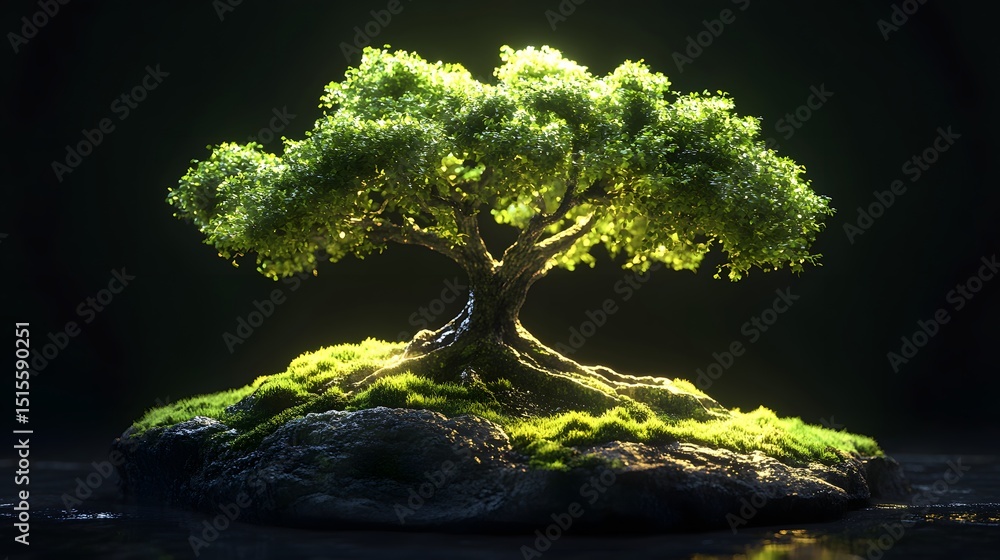 Poster a tree with moss that glows softly in the dark