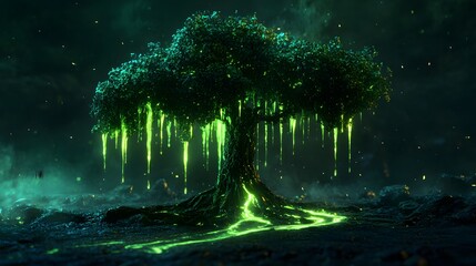 A tree that drips glowing ink from its tips