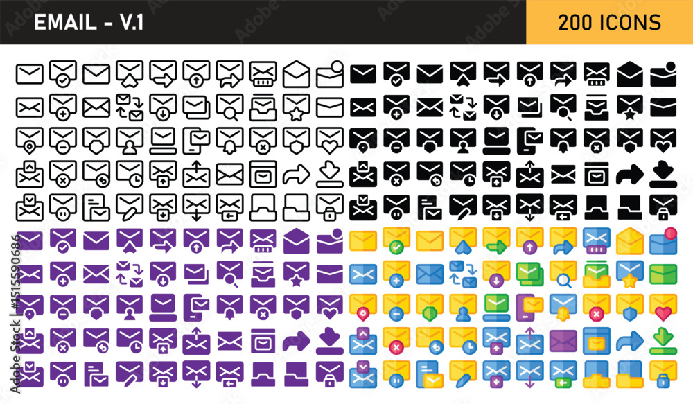 Poster email mail message envelope icon set bundle