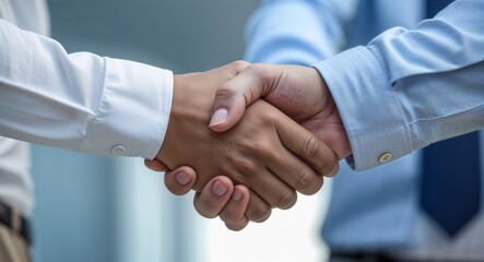 Close-up of handshake between two people in professional attire