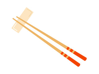 Chopsticks and a food item set on a white background during a culinary preparation