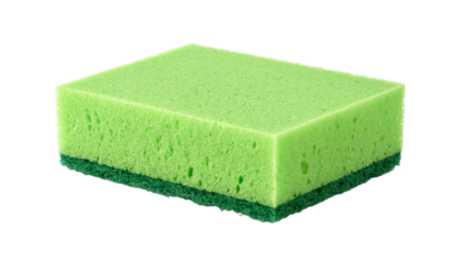 A bright green cleaning sponge isolated on white.