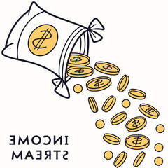 Money bag spilling gold coins isolated illustration