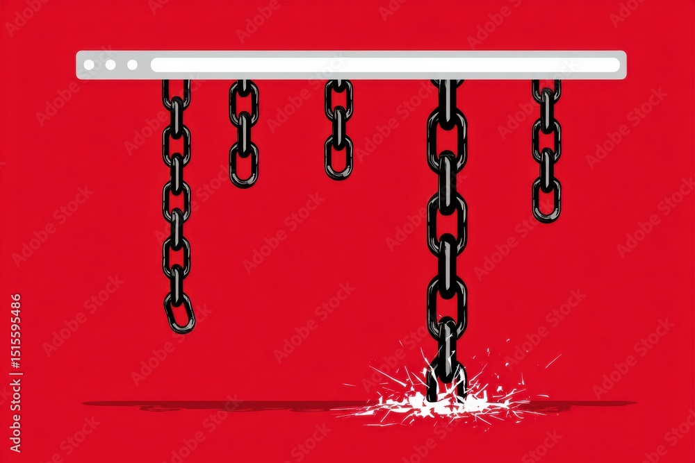 Poster Broken Link Chain Illustration Symbolizing Connectivity Issues in a Digital Environment With an Open URL Bar and Striking Red Background