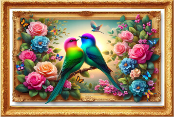 Close - up pictures of cute love bird and the beauty of nature. Picture of beautiful trees and shrubs, beautiful leaves and rose flowers. bird.(06)