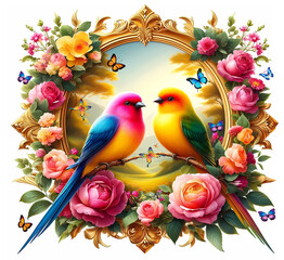 Close - up pictures of cute love bird and the beauty of nature. Picture of beautiful trees and shrubs, beautiful leaves and rose flowers. bird.(10)