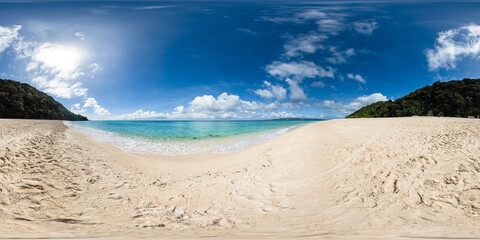 Puka Beach in Boracay, sandy beach with ocean waves. Malay, Aklan. Philippines. VR 360.