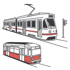 Naklejka premium Two modern trams isolated on white background