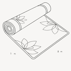 Rolled yoga mat with floral design, transparent background
