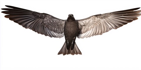 Obraz premium Majestic Bird Spreading Wings Symmetrically in Flight Against Plain White Background, Freedom Concept, Wildlife Photography, Isolated on White