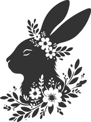 Black vector of a easter bunny floral decoration silhouette © MDAbdul