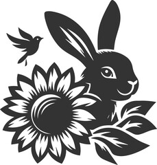 Black vector of a easter bunny floral decoration silhouette