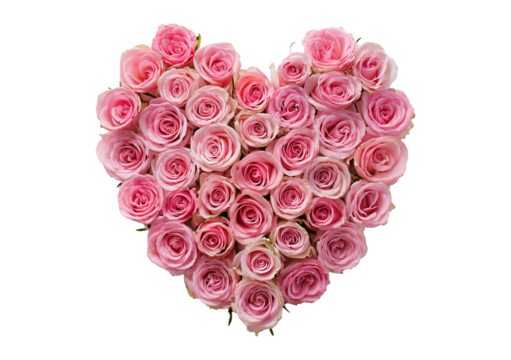Pink roses in the shape of a heart isolated on transparent or white background