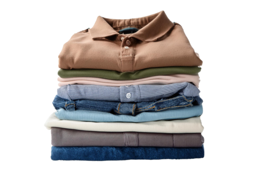 Stack of fold clothes isolated on transparent or white background