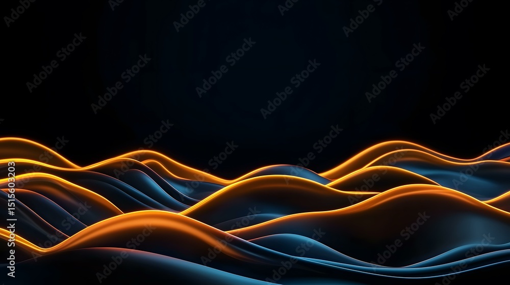 Poster the image contains an abstract depiction of flowing, undulating forms in shades of dark blue and glo