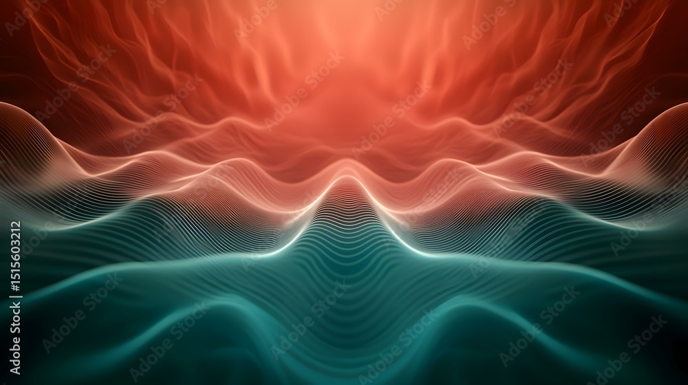 Poster the image shows a symmetrical abstract landscape of undulating lines, transitioning from teal at the