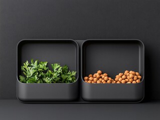Modern Black Tray with Chickpeas and Cilantro Macro Meal