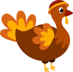 Cartoon Turkey in Hat, Festive Autumn Icon.
