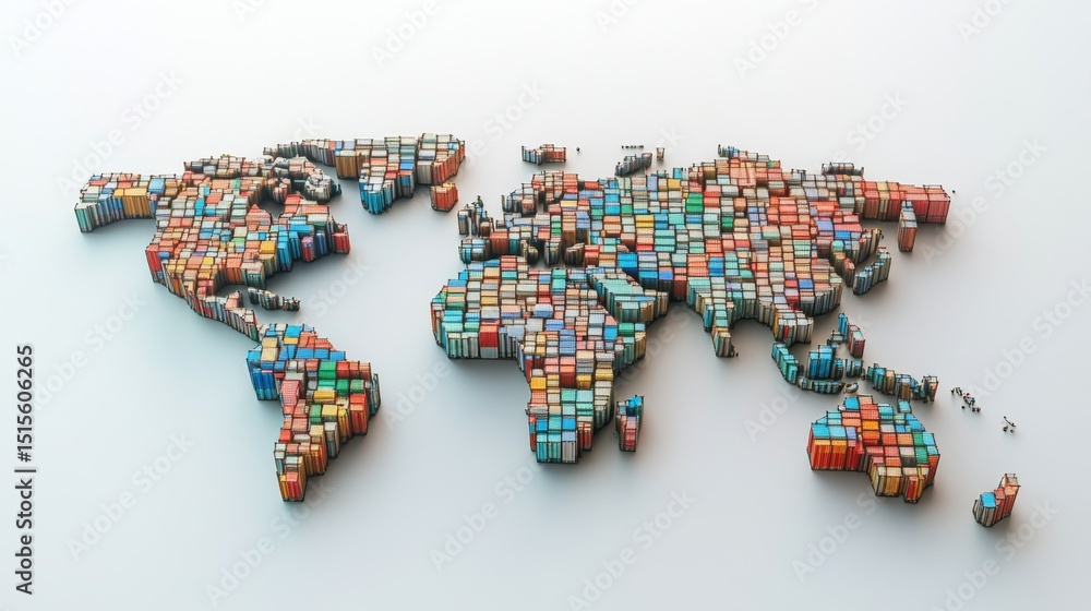 Poster creating a global shipping container map an artistic representation of trade and transport across th
