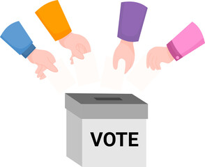 Cartoon Hands Reaching for Vote Box: Election Process Concept.