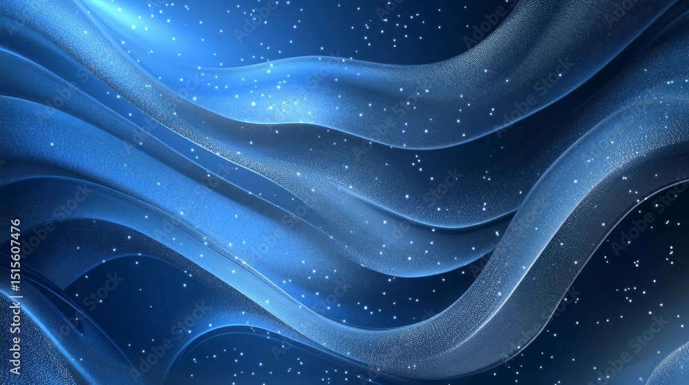 Poster creating an elegant blue abstract pattern with subtle silver accents for modern digital art studio e