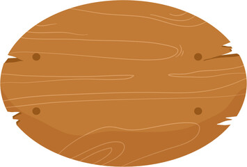 Oval Wooden Signboard, Simple Cartoon Style, Rustic Texture, Empty Space.