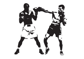 Two Boxers in Fighting Stance - Dynamic Black and White Silhouette Illustration