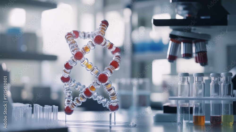 Poster closeup shot of dna structure model in laboratory scientific content experimental environment macro 