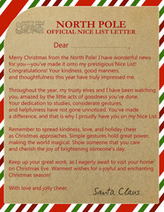 Holiday Christmas Santa Claus Nice List Letter