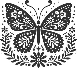 Butterfly floral decoration style silhouette vector illustration