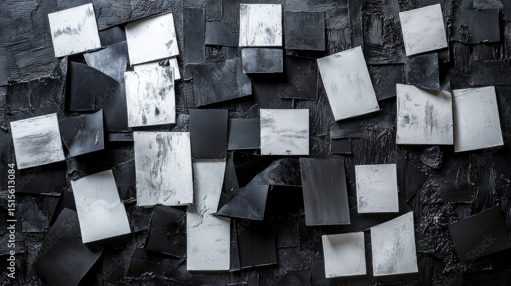 Poster black and white angular metal art piece with abstract modernist structure