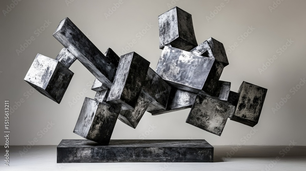 Poster black and white angular metal art piece with abstract modernist structure