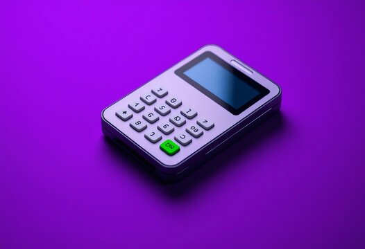 Sleek credit card reader on vibrant purple background,  transaction,   studio shot