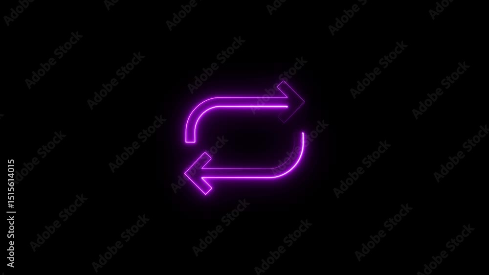 Poster glowing neon shuffle symbol animated on black background. animated shuffle icon, color editable. shu
