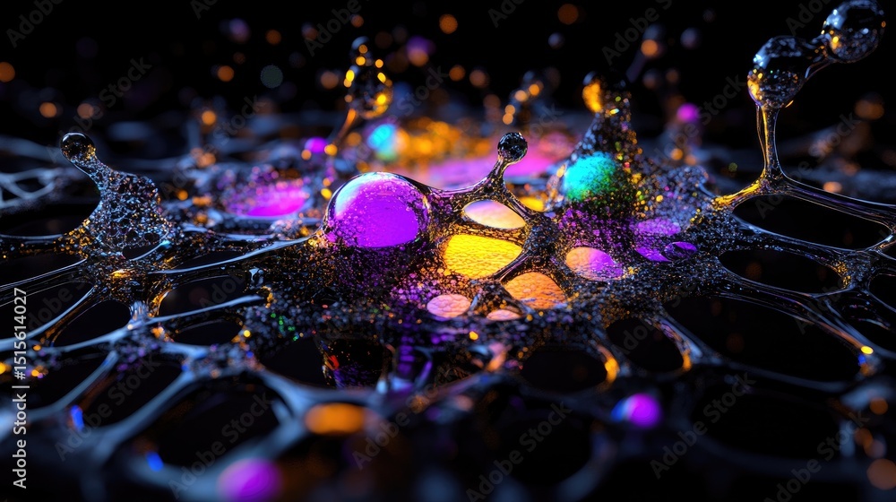Fototapete Abstract tech mesh with glowing nodes and soft gradient of orange to purple hues