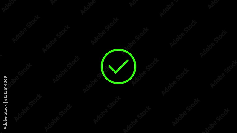 Poster animated tick button linear icon. check mark. selecting, accepting action. approval process. check m