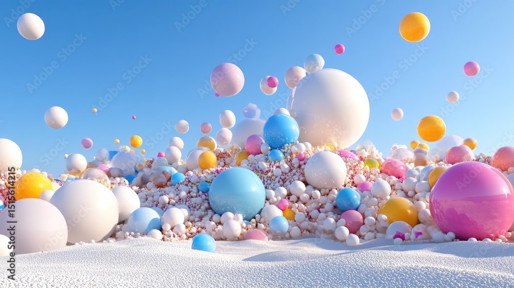 Poster Abstract 3D scene of pastel-colored spheres floating in soft harmony on gradient background