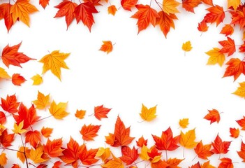 Fototapeta premium Falling autumn leaves on white background, isolated, vibrant, season