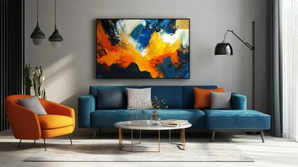 Experience the fluidity and grace of dynamic artistry in a modern living space with captivating color displays